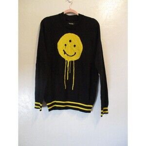 Isaac Pelayo x Tango Hotel Mens M Black Yellow Drip Smiley Intarsia Knit Sweater